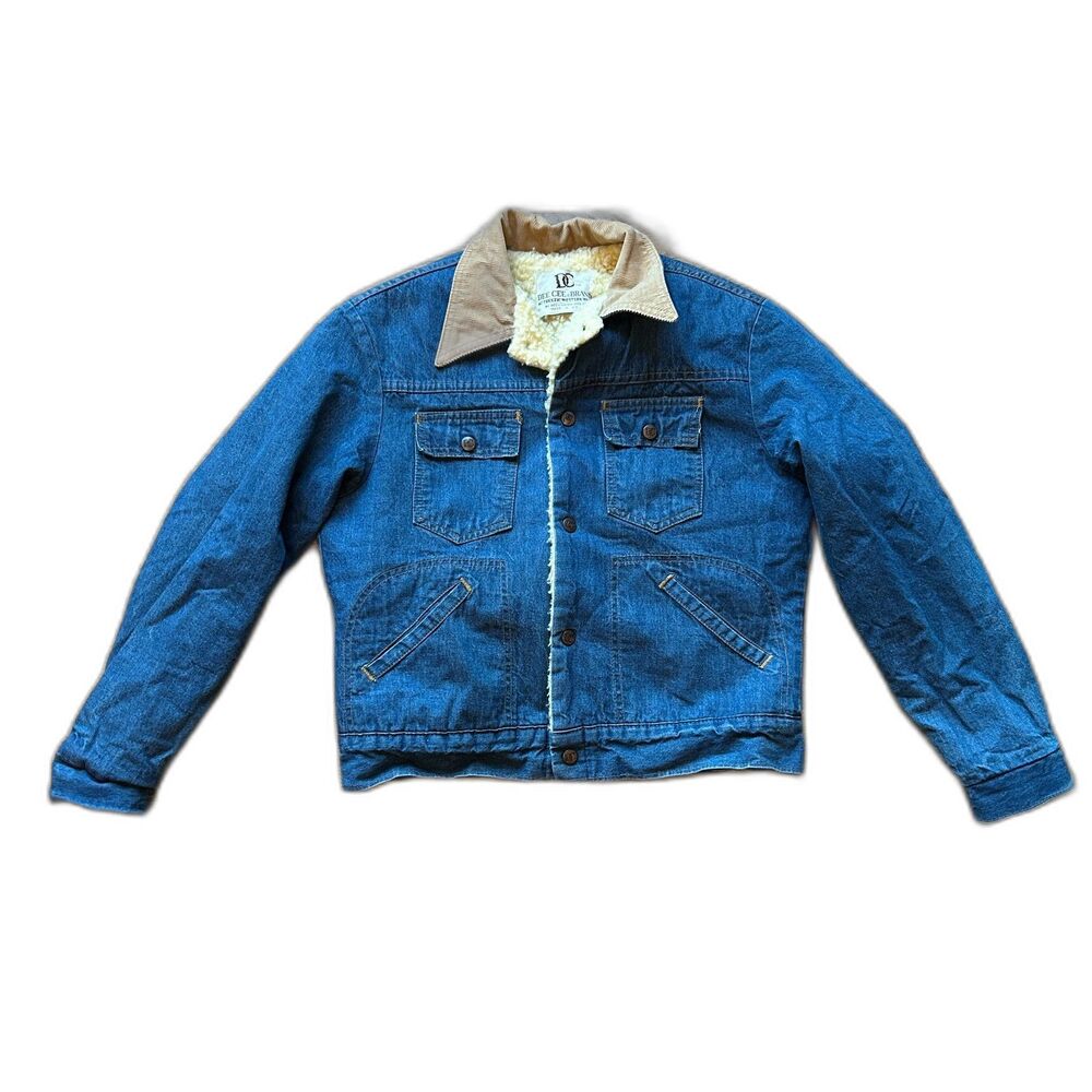 VINTAGE DC DEE CEE BRAND USA DENIM SHERPA JACKET INSULATED SZ 40 MEDIUM